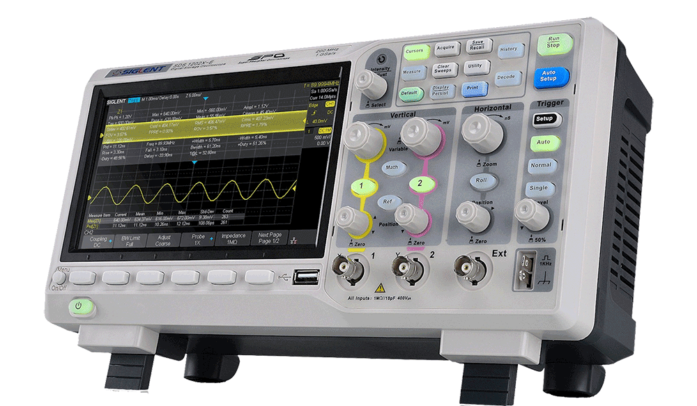 Osciloscopio Digital de 2 canales de 200MHz Siglent, Incluye Puntas de Prueba y CD con Software (SDS1202X-E)