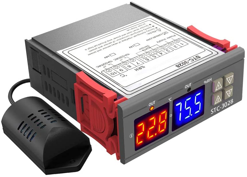 Termostato Higrometro Digital p/Control de Temperatura y Humedad con sensor externo SHT20 (STC-3028)