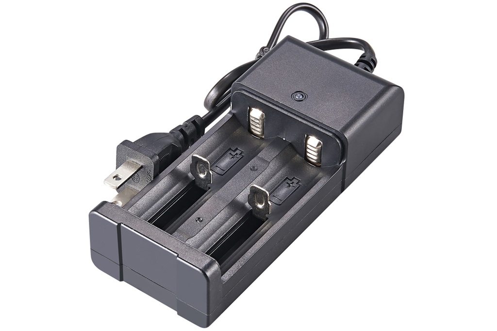 Cargador para 2 Baterias de Litio 18650 3.7V (100-240V)