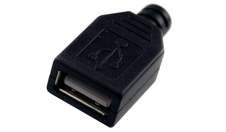 Conector usb aereo hembra con capucha para cable (USB-AC)