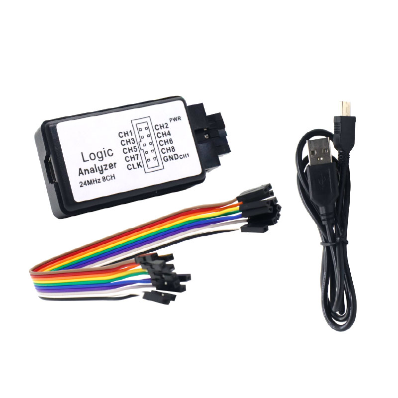 Analizador Logico de 8 Canales USB con cable Mini USB y Cablecillos de Conexión (LA-24Mhz-8CH)