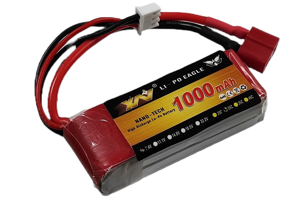.Bateria Lipo de 7.4 Voltios 1 Amp. 20C con Conector Tipo T (LIPO-7V4-1000)