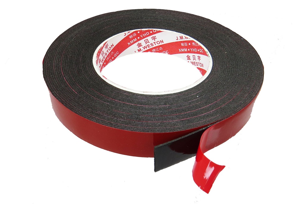 .Cinta adhesiva aislante de doble cara de 20mm x 1mm. Cinta de espuma negra fuerte Rollo de 10 Metros (Tape2S201-10)