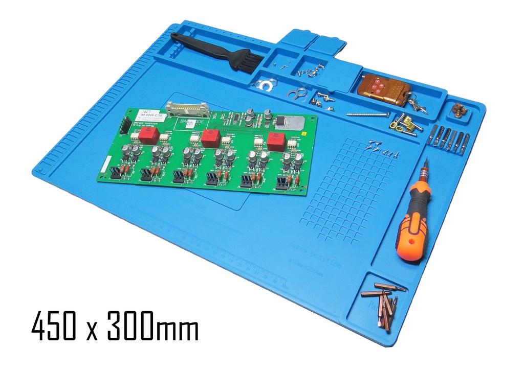 MAT-1 Base de Soldadura de Jebe Siliconado, Plataforma de Trabajo con aislamiento, para estación de soldar de 450x300mm