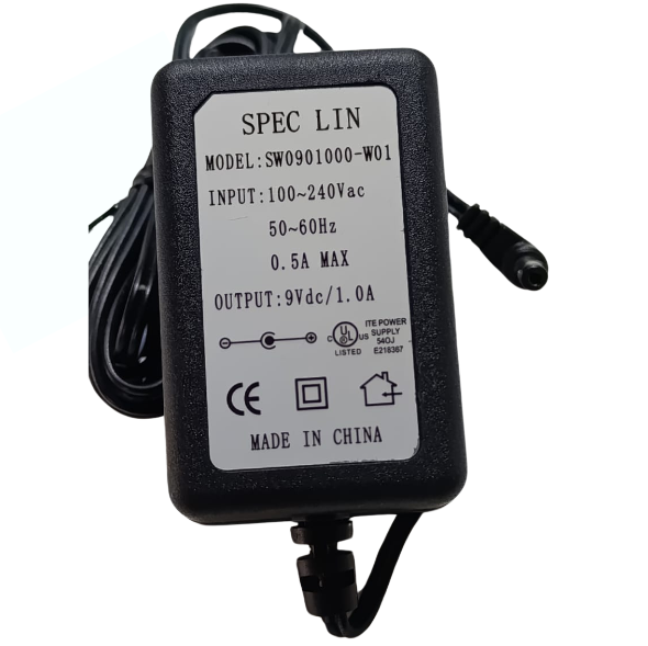 .Adaptador de 9V 1A DC "SPEC LIN" (SW0901000-W01)