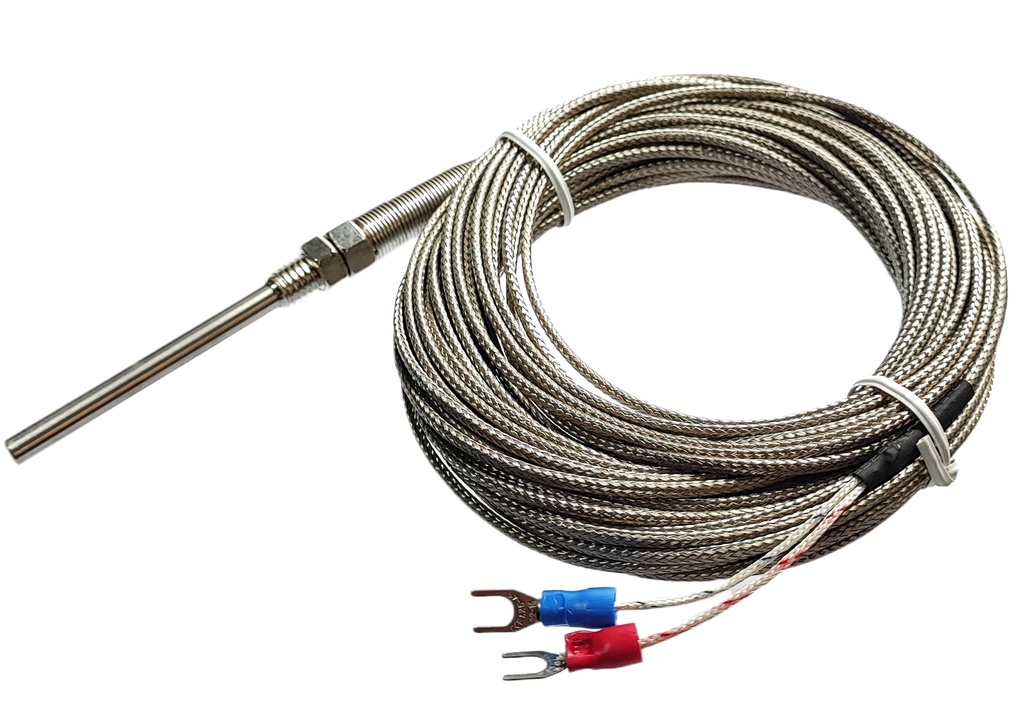 Termocupla Tipo K Bulbo de 5x50mm con Cable de 10 metros Rosca M8 Sensor de Temperatura