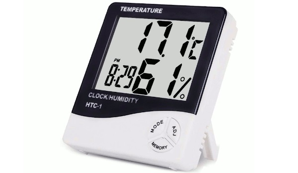 Higrometro y Termometro Ambiental 100x108x20mm. Termohigrómetro con Reloj Digital LCD (HTC-1)