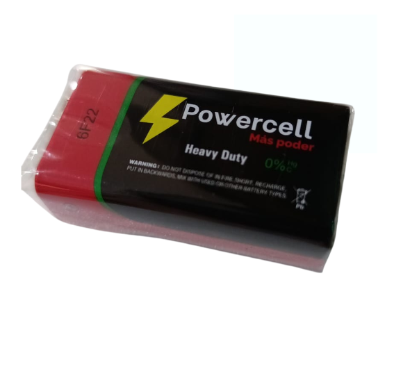 .Bateria alcalina de 9v Powercell, no recargable (6F22)