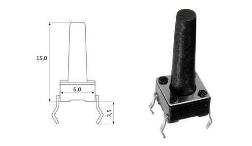 [T-6X6-15H] Tact switch de 4 pines 6x6 10mm (T-6X6-10H)