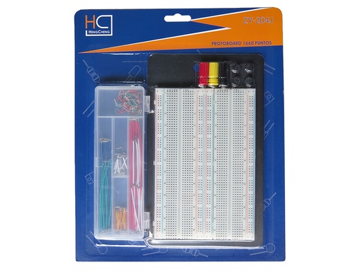 [ZY-204J] Protoboard Doble con Base de Metal en Blister con Cables Jumpers y Bananas (ZY-204J)