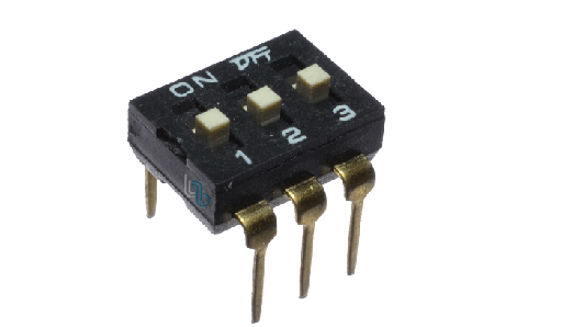 [KF1027A-254-3P] KF1027A Dip Switch de 3 Vias, Pitch: 2.54mm DIP-6 Corriente: 25mA, 24VDC