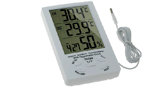 [TA298] Higrometro Termometro Reloj Ambiental Digital para Interiores 0-50 °C Interno / -40 a 70 °C Ext. Humedad 10% a 99% (TA298)